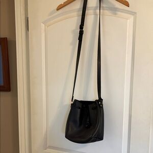 Portland Black Leather Bucket Bag - Small